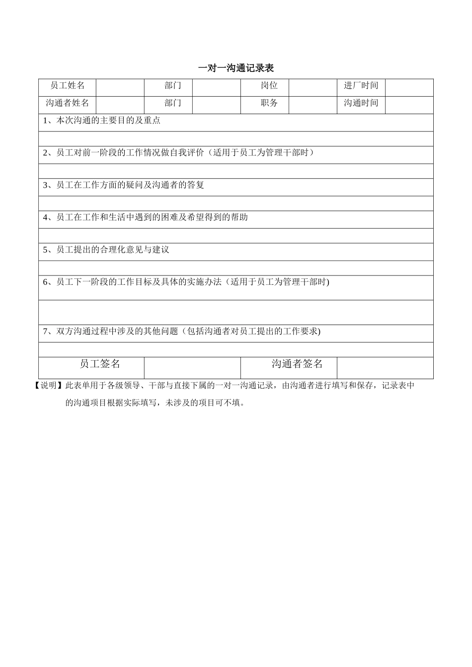 一对一沟通记录表_第1页