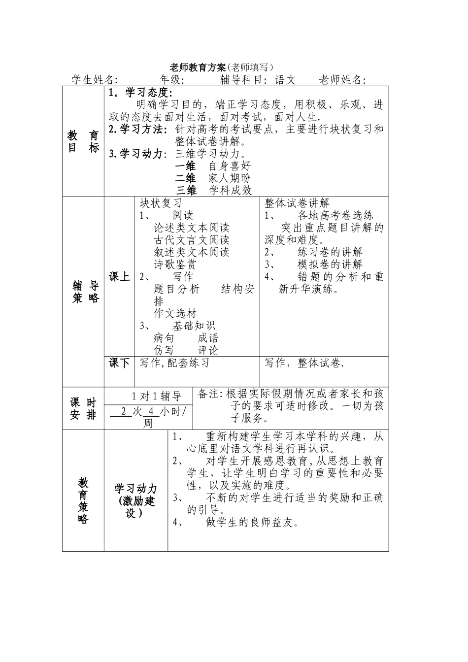 一对一辅导教育教学方案_第1页