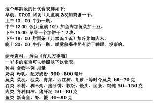 一岁多的宝宝可以参照以下饮食表