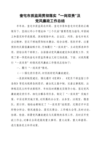 一岗双责工作汇报材料