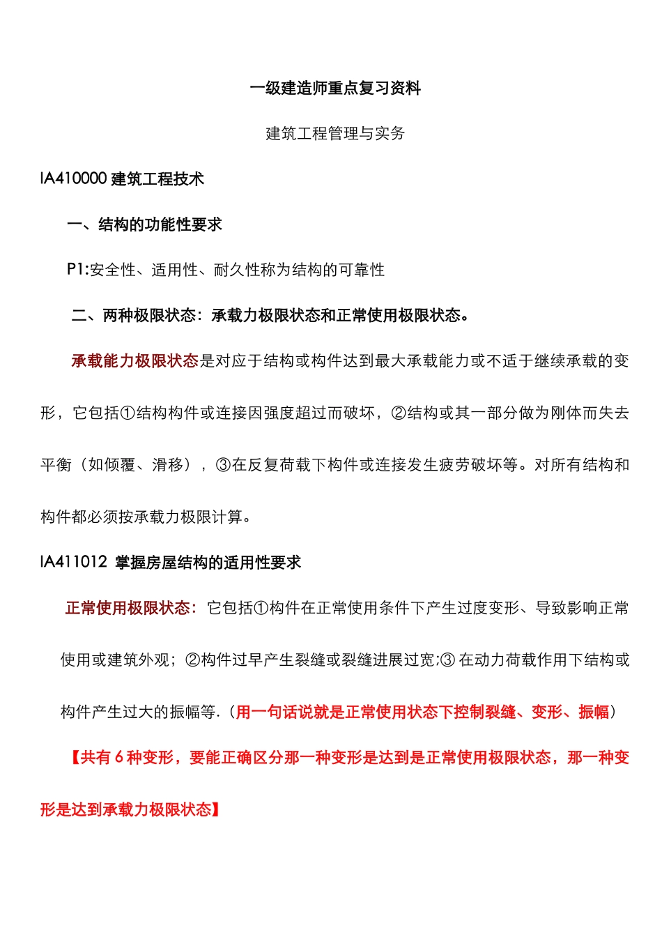 一建建筑工程管理与实务重点复习资料_第1页