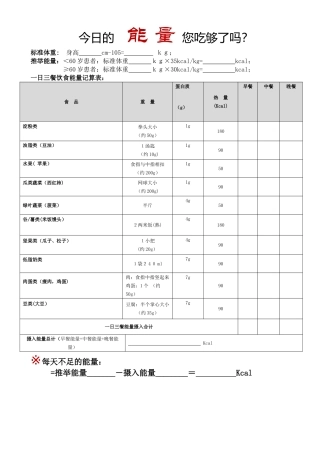 一日三餐饮食能量记算表