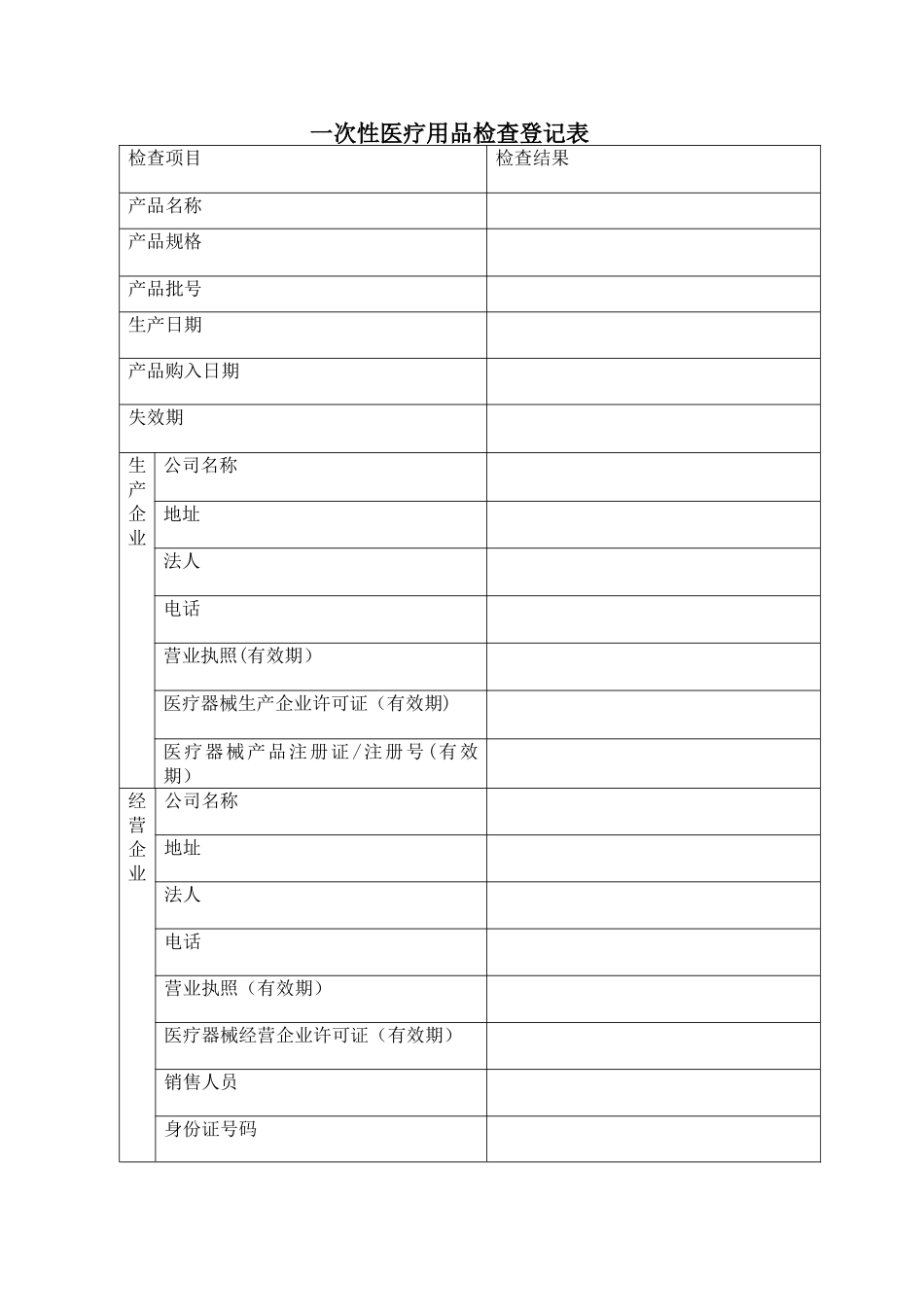 一次性医疗用品检查表_第1页