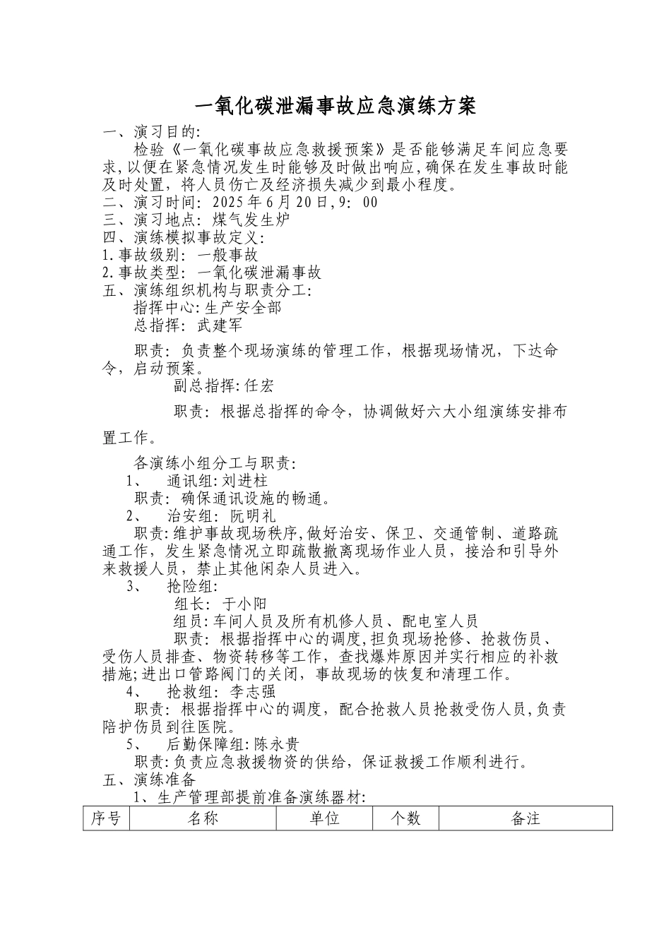 一氧化碳泄漏事故应急演练方案_第1页