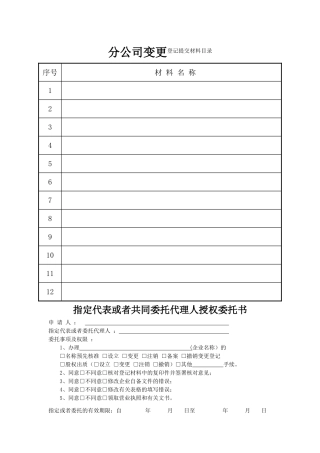 一照一码分公司变更登记表格