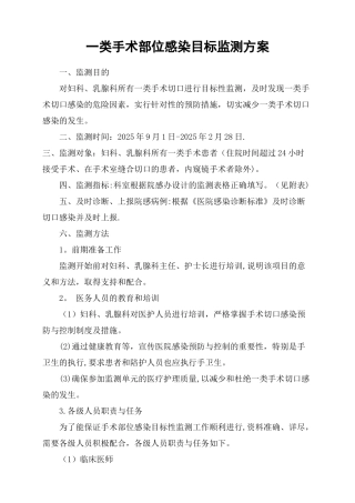 一类手术切口目标监测方案