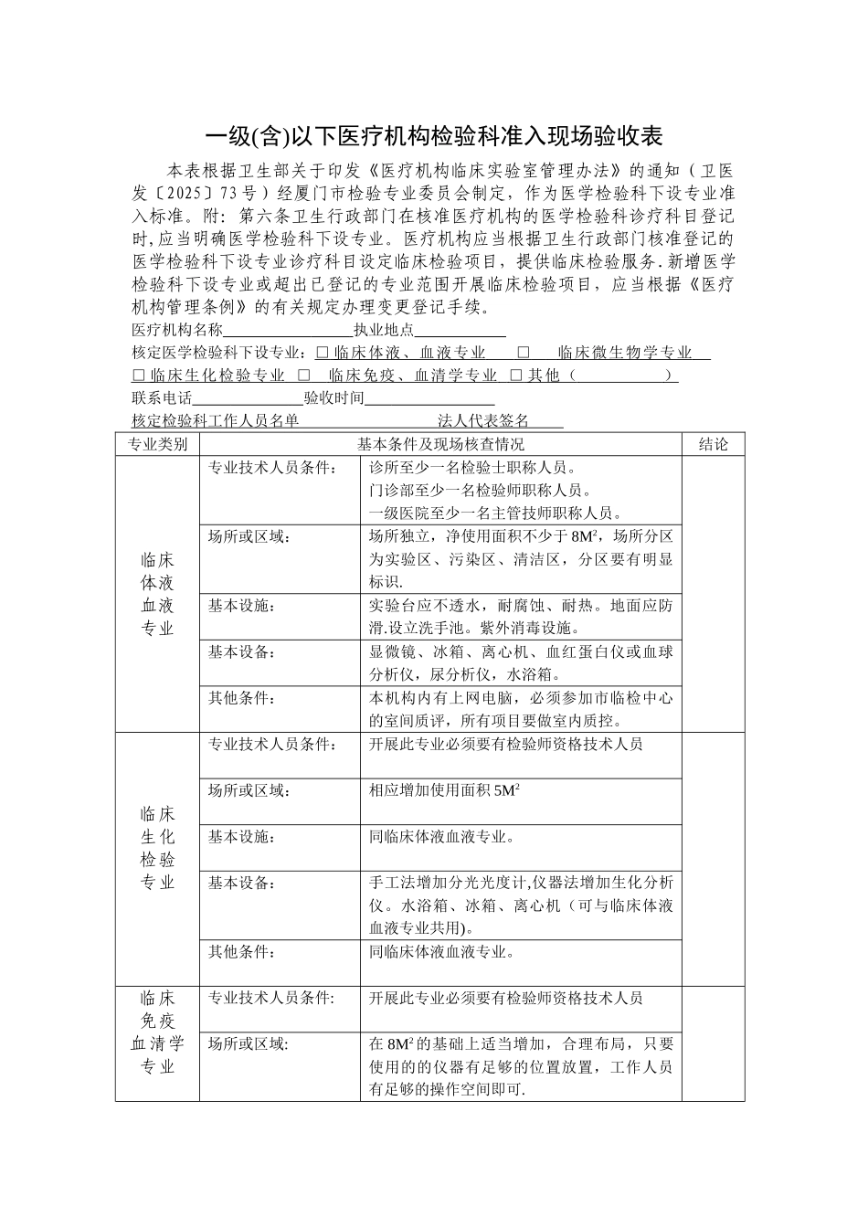 一级以下医疗机构医学检验科准入现场验收表_第1页