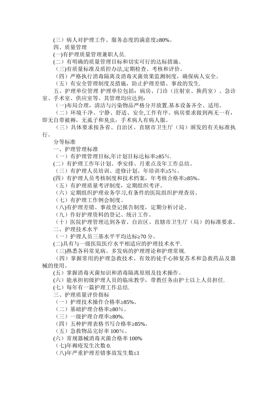 一级医院护理管理基本标准_第2页