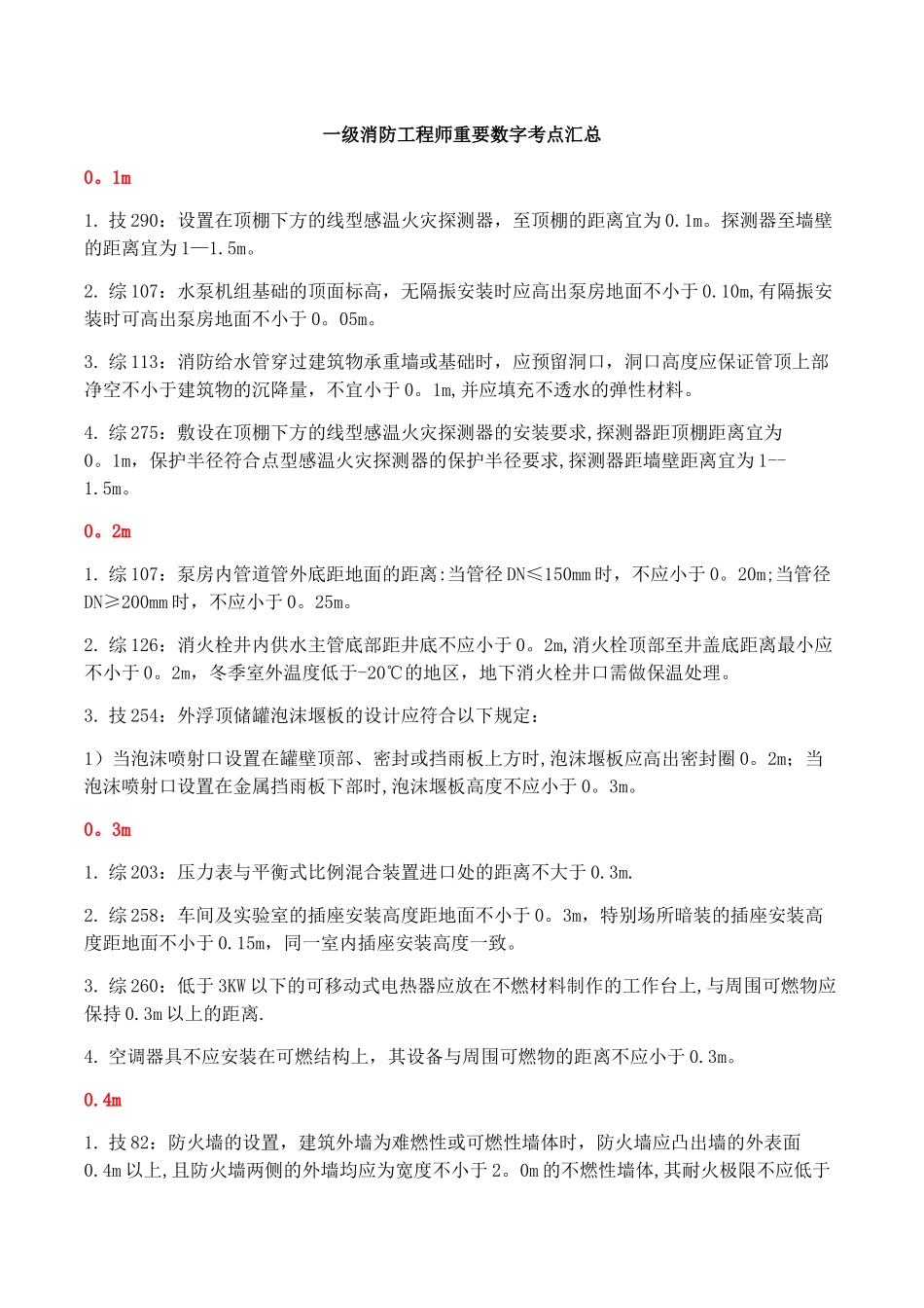一级消防工程师重要数字考点总结_第1页