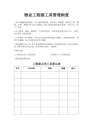 一级物业公司工程部工具管理制度及表格