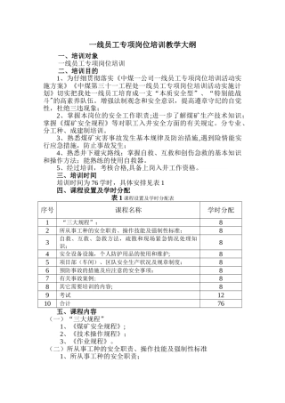 一线员工岗位培训教学大纲