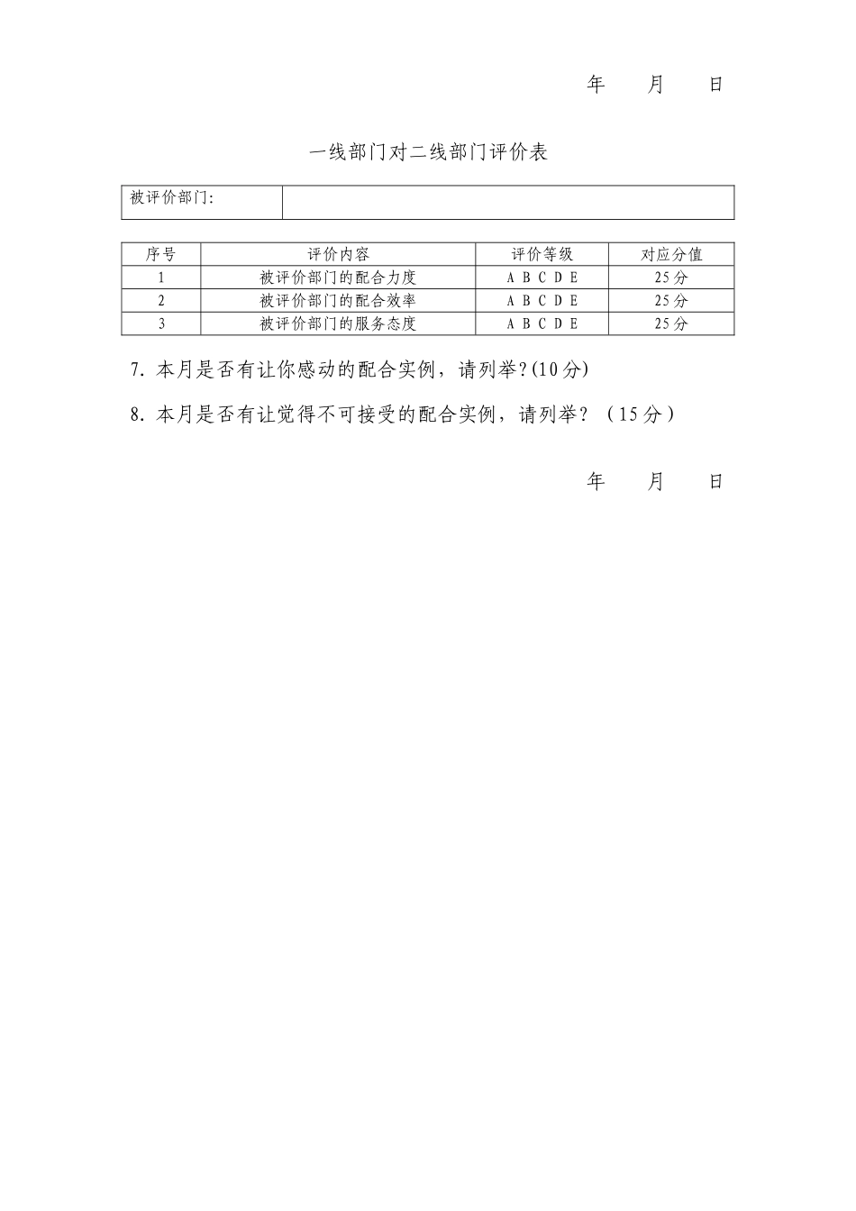 一线部门对二线部门评价表_第2页