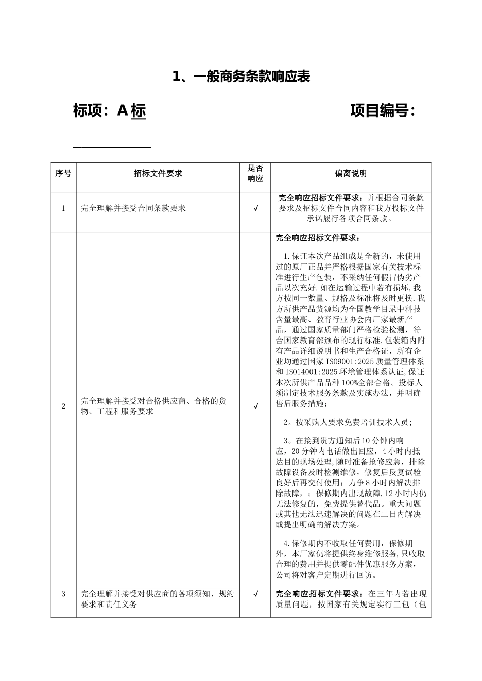 一般商务条款响应表_第1页