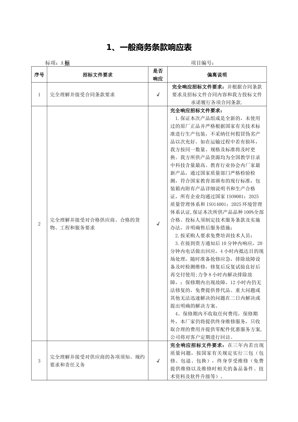 一般商务条款响应表_第1页