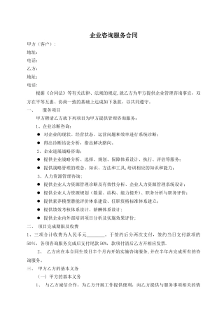 一般性企业咨询服务合同