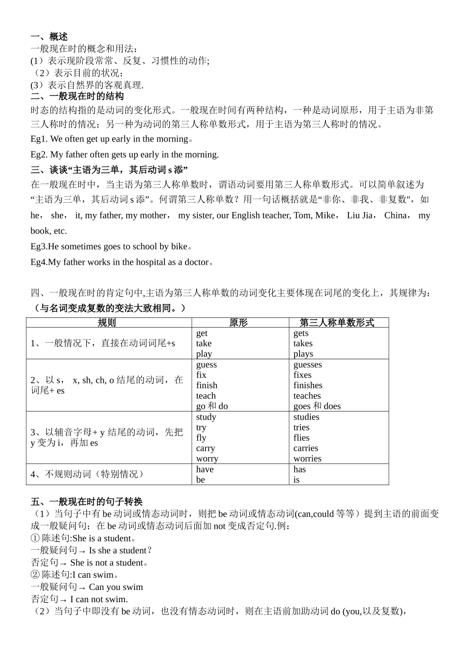 一般现在时动词第三人称单数变化规则_第1页