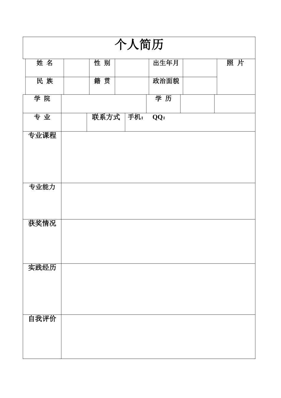 一页纸个人简历模板_第1页