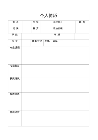 一页纸个人简历模板