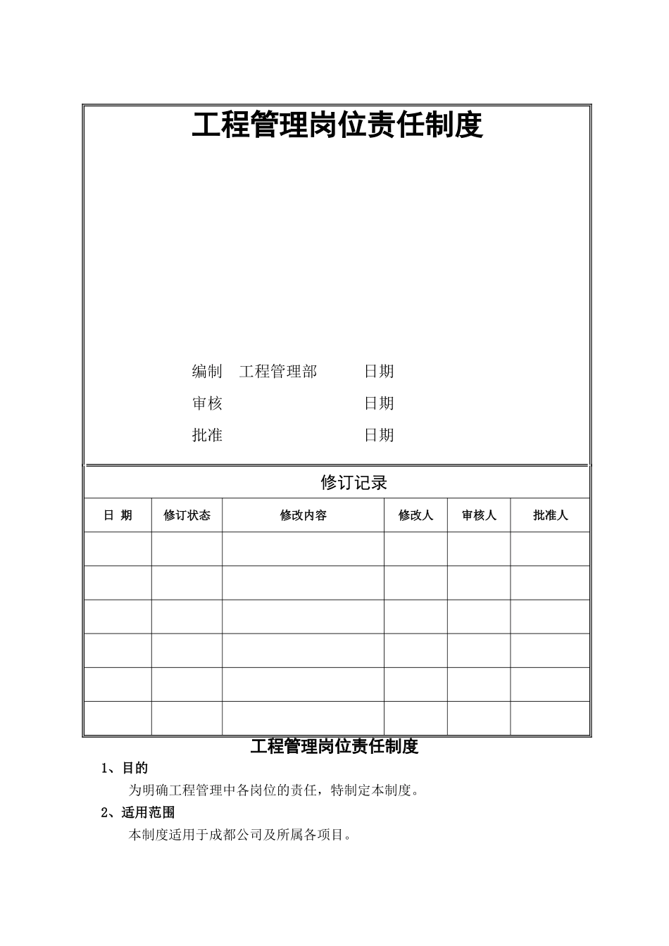 万科工程管理岗位责任制度_第1页