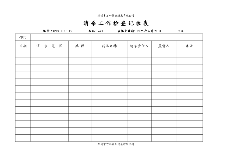 万科物业《消杀工作检查记录表》_第1页