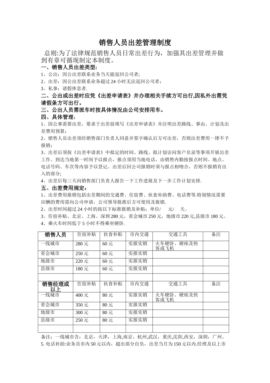 万象十一郎电子竞技公司销售人员出差管理制度_第1页