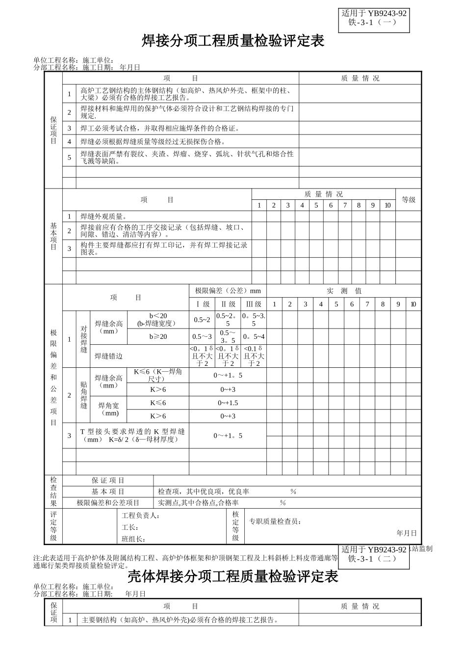 三、炼铁设备安装分项工程质量检验评定表_第1页