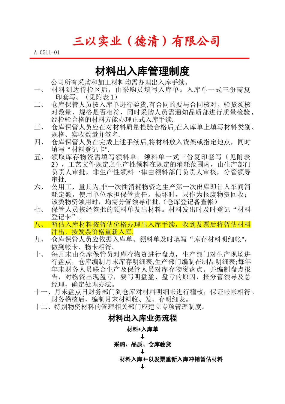 三以公司材料出入库制度_第1页