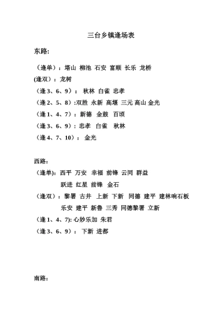三台乡镇逢场表