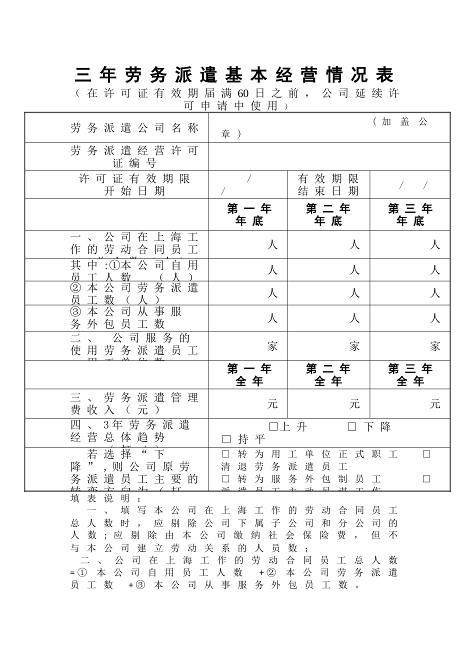 三年劳务派遣基本经营情况表-上海人力资源和社会保障局_第1页