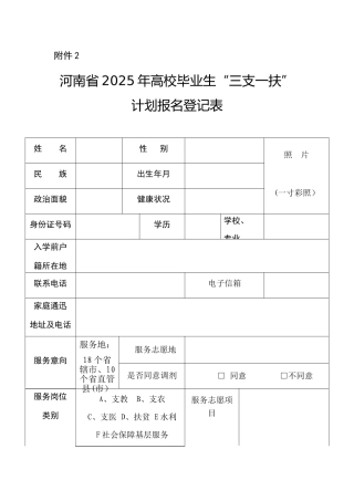 三支一扶登记表