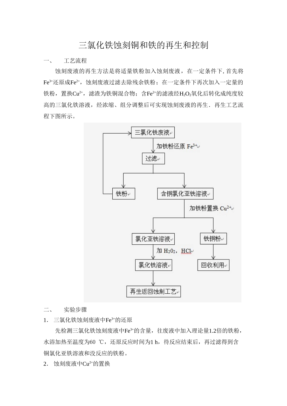三氯化铁蚀刻铜和铁的再生和控制方案_第1页