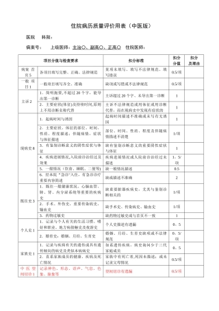 三甲中医医院住院病历质量评价用表