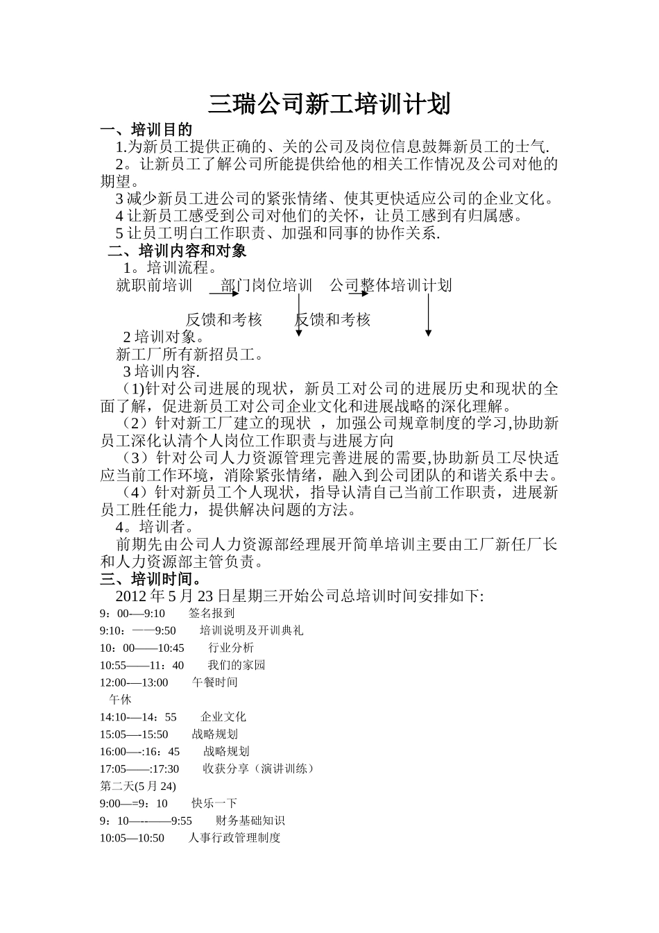 三瑞公司培训计划_第1页