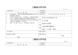 三级动火许可证