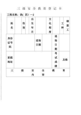 三级安全教育卡