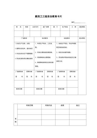 三级安全教育卡模板