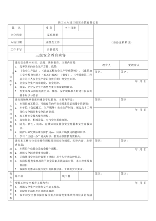 三级安全教育考核表