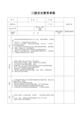 三级安全教育表格