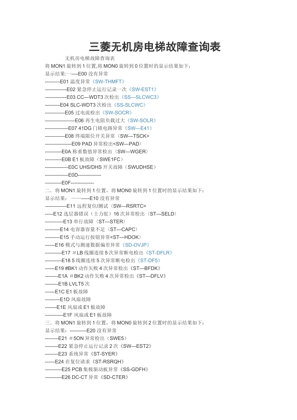 三菱无机房电梯故障查询表_第1页