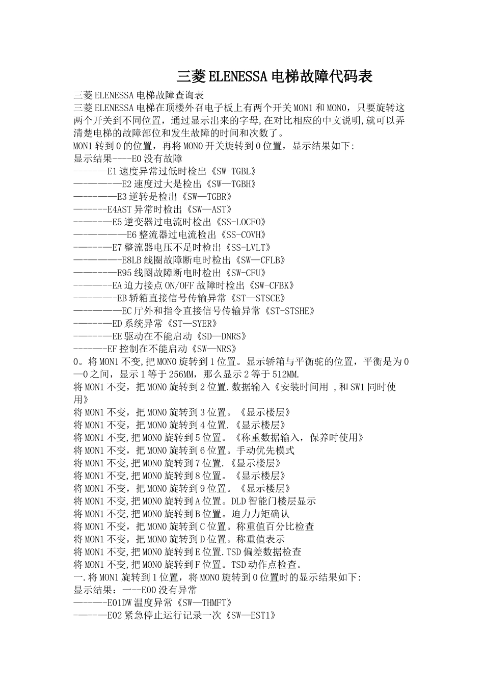 三菱电梯故障代码表_第1页