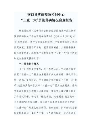 三重一大贯彻落实情况自查报告