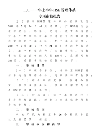 上半年HSE管理体系专项审核报告