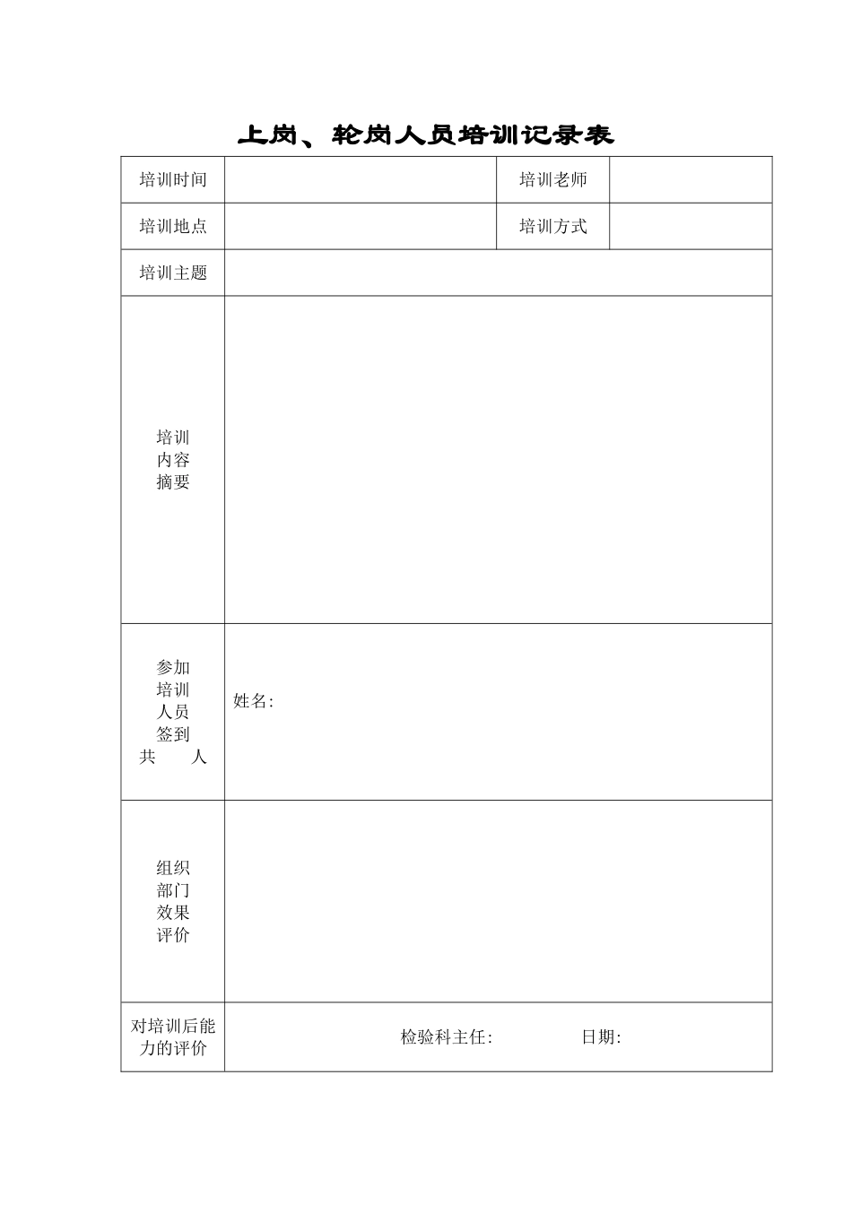 上岗、轮岗人员培训记录表_第1页