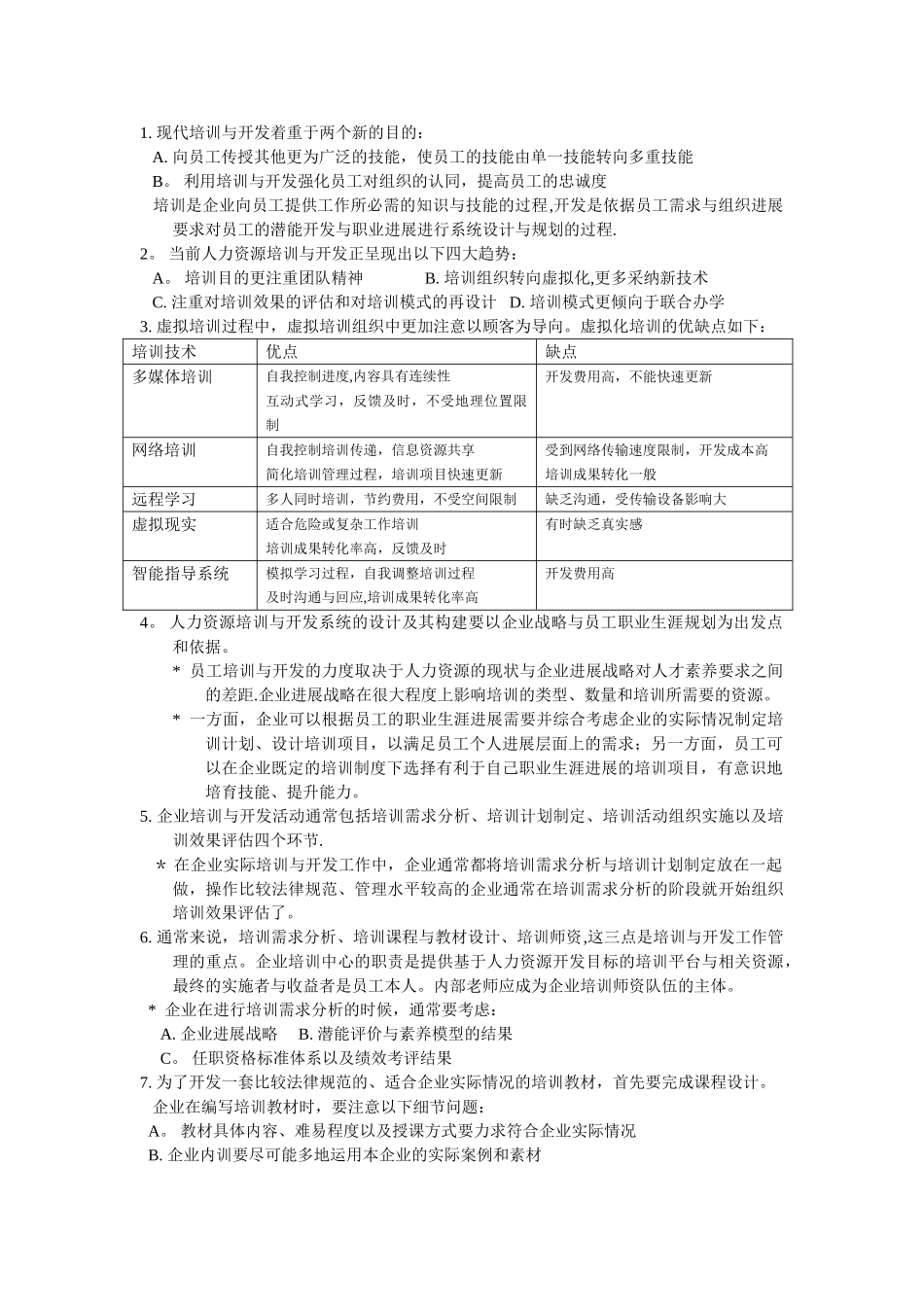 上海人力资源管理师二级-知识点汇总-培训与开发_第1页