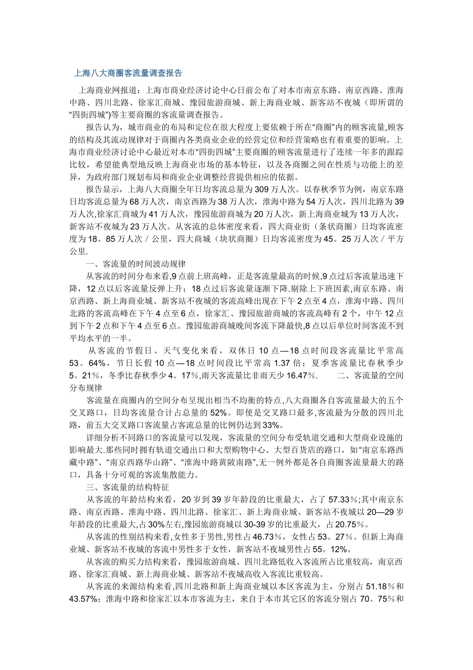 上海八大商圈客流量调查报告_第1页