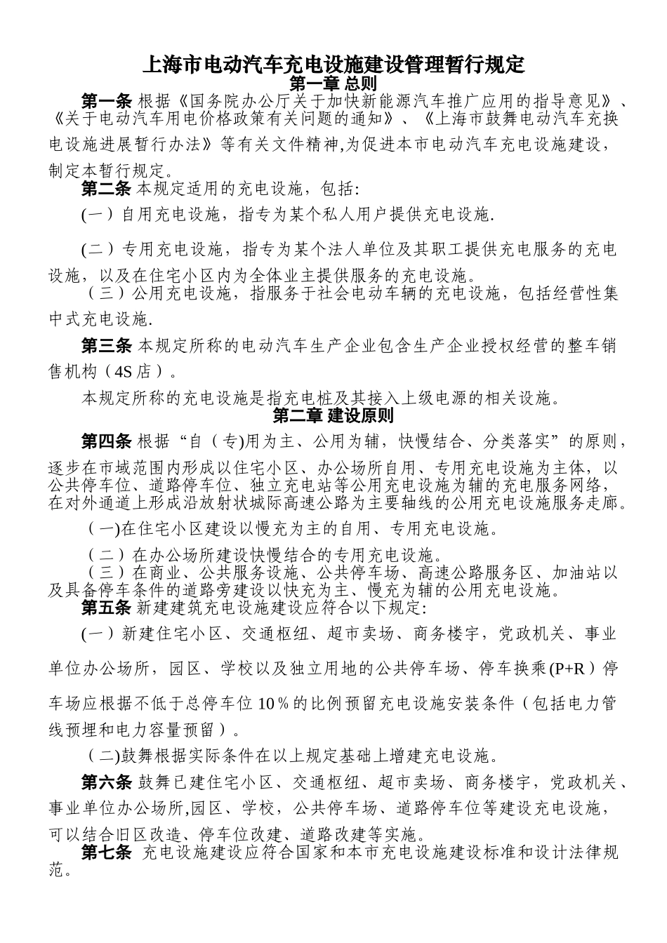 上海市电动汽车充电设施建设管理暂行规定_第1页