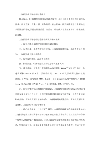 上海投资项目可行性研究报告