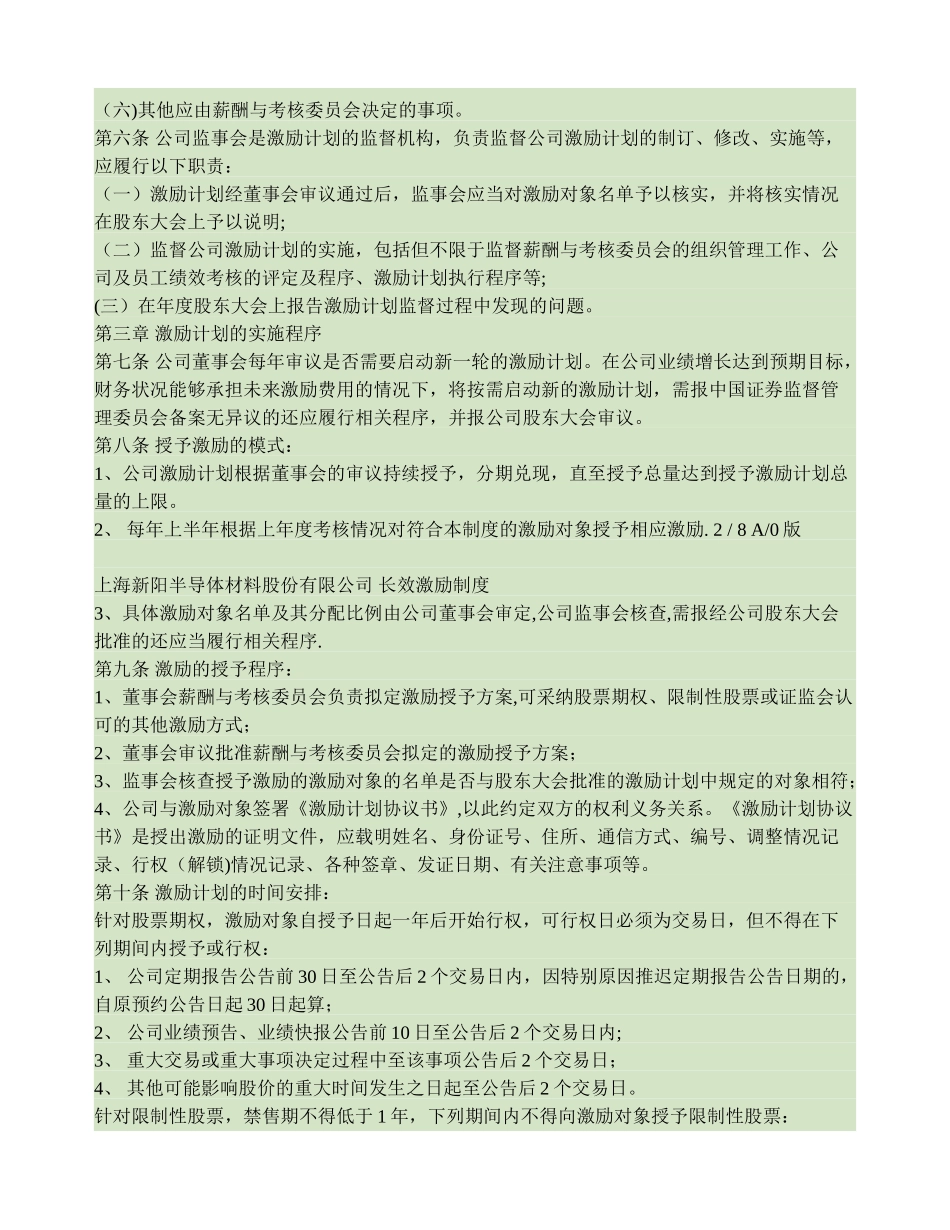 上海新阳半导体材料股份有限公司长效激励制度讲解_第2页