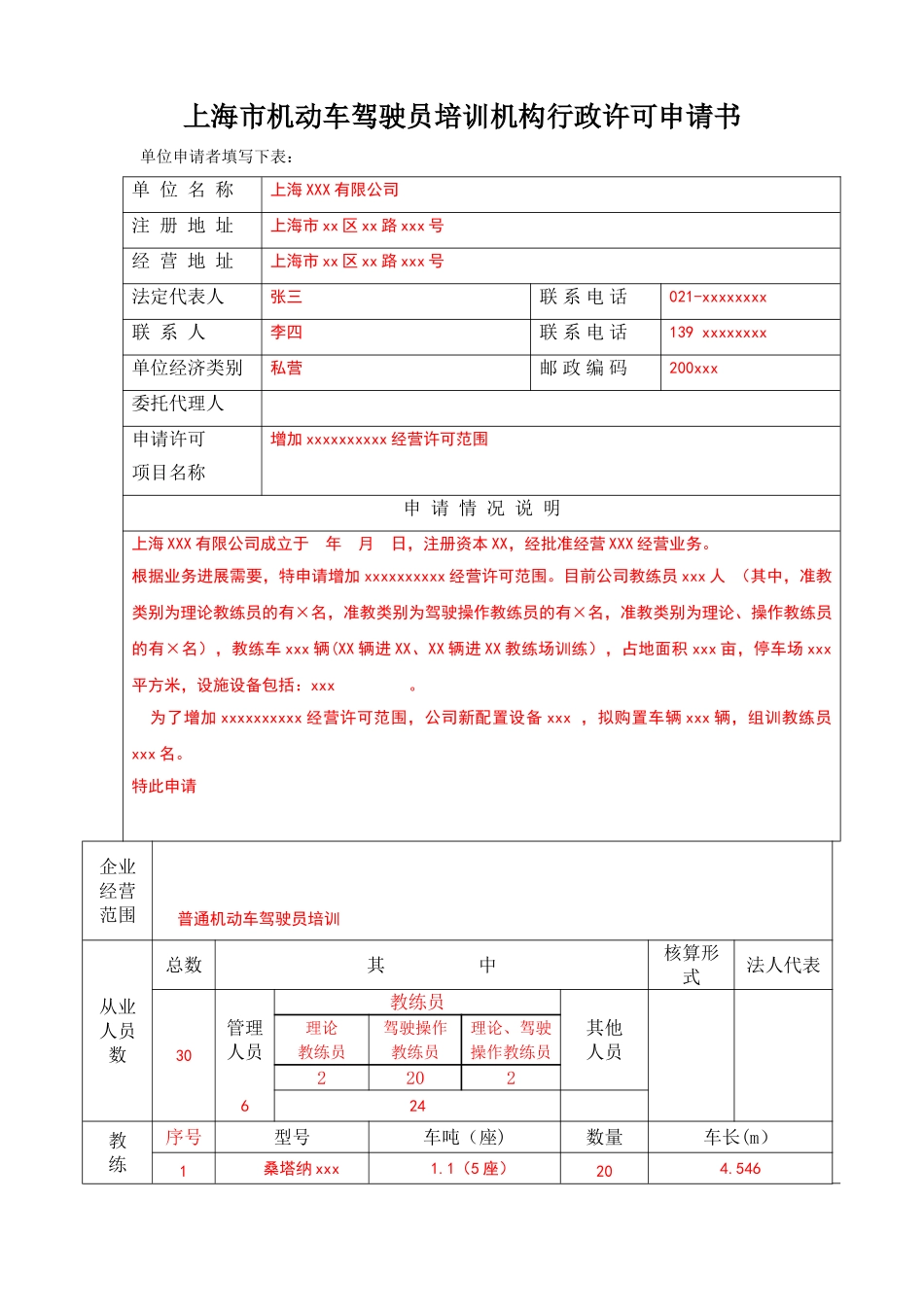 上海机动车驾驶员培训机构行政许可申请书_第1页