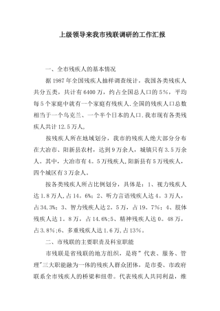 上级领导来我市残联调研的工作汇报